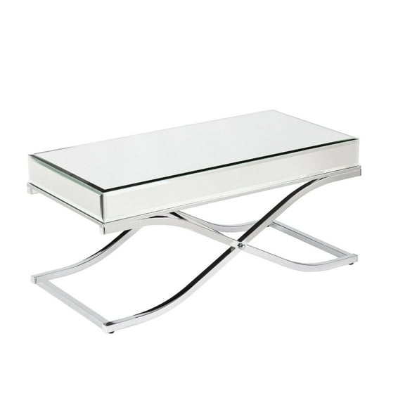 Southern Enterprises 42.25" Clear and Silver Mirrored Contemporary Rectangular Cocktail Table