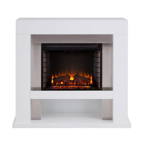 Southern Enterprises 44" Silver and White Contemporary Rectangular Fireplace