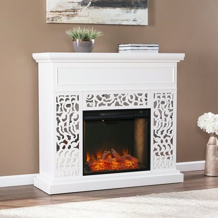 SEI Furniture - Wansford Alexa Smart Fireplace - White finish w/ mirror
