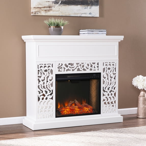 SEI Furniture Wansford Contemporary Wood Alexa Smart Fireplace in White