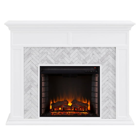 Southern Enterprises 50" White and Gray Contemporary Electric Fireplace