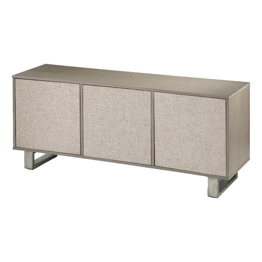 Gray Linen and Wood 3-Door Media Console with Cabinet