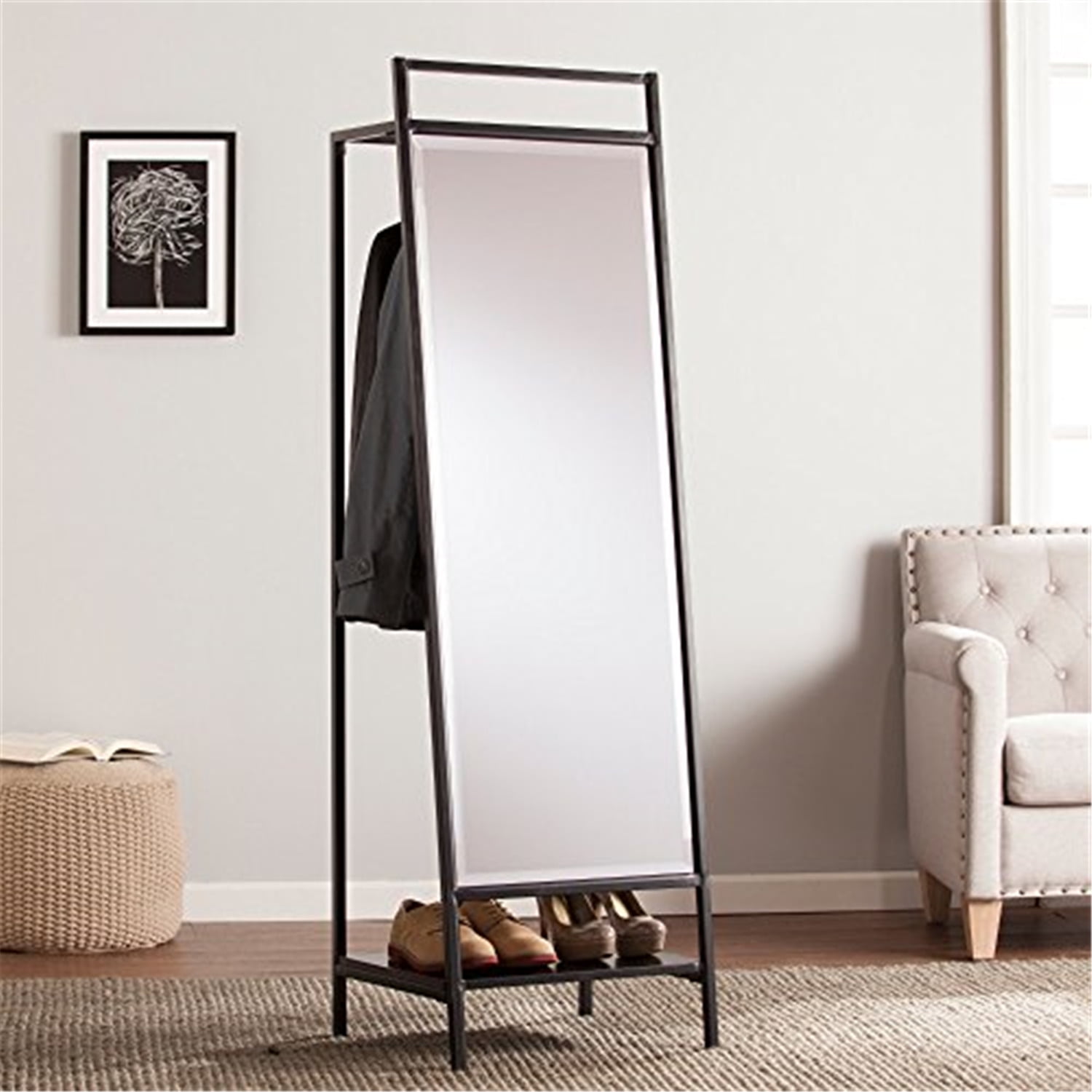 Southern Enterprises Drake Mirror With Hidden Coat Rack 65 H x 19 3 4 W x 16 3 4 D Black