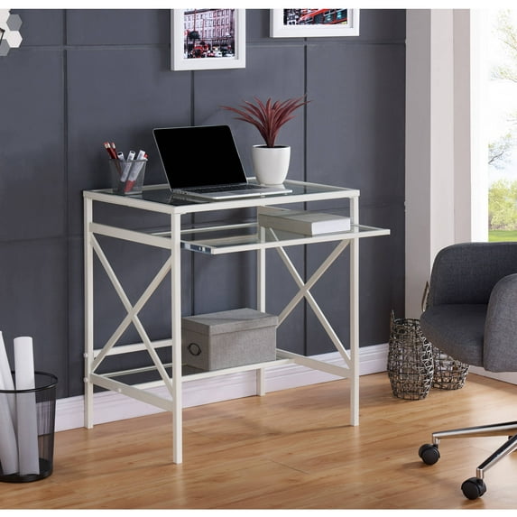 Southern Enterprises Edansyr Metal/Glass Small-Space Desk, White