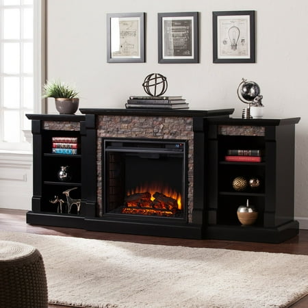SEI - Gallatin Electric Fireplace - Satin Black With Black River Faux Stone
