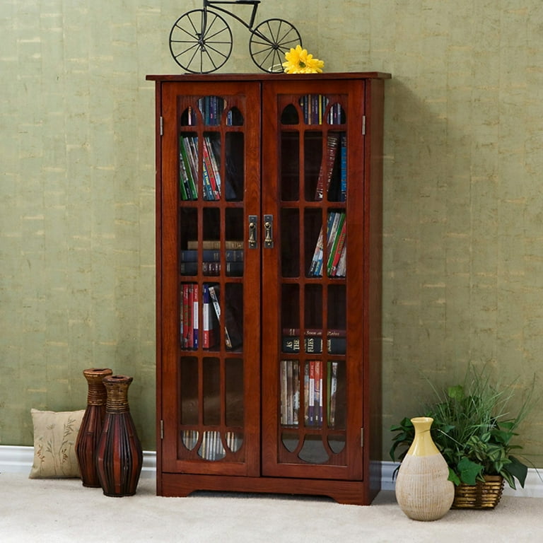 Southern Enterprises Cherry Media Cabinet Bookcase with Adjustable