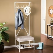 Southern Enterprises Heru Entryway Hall Tree Bench, Distressed White