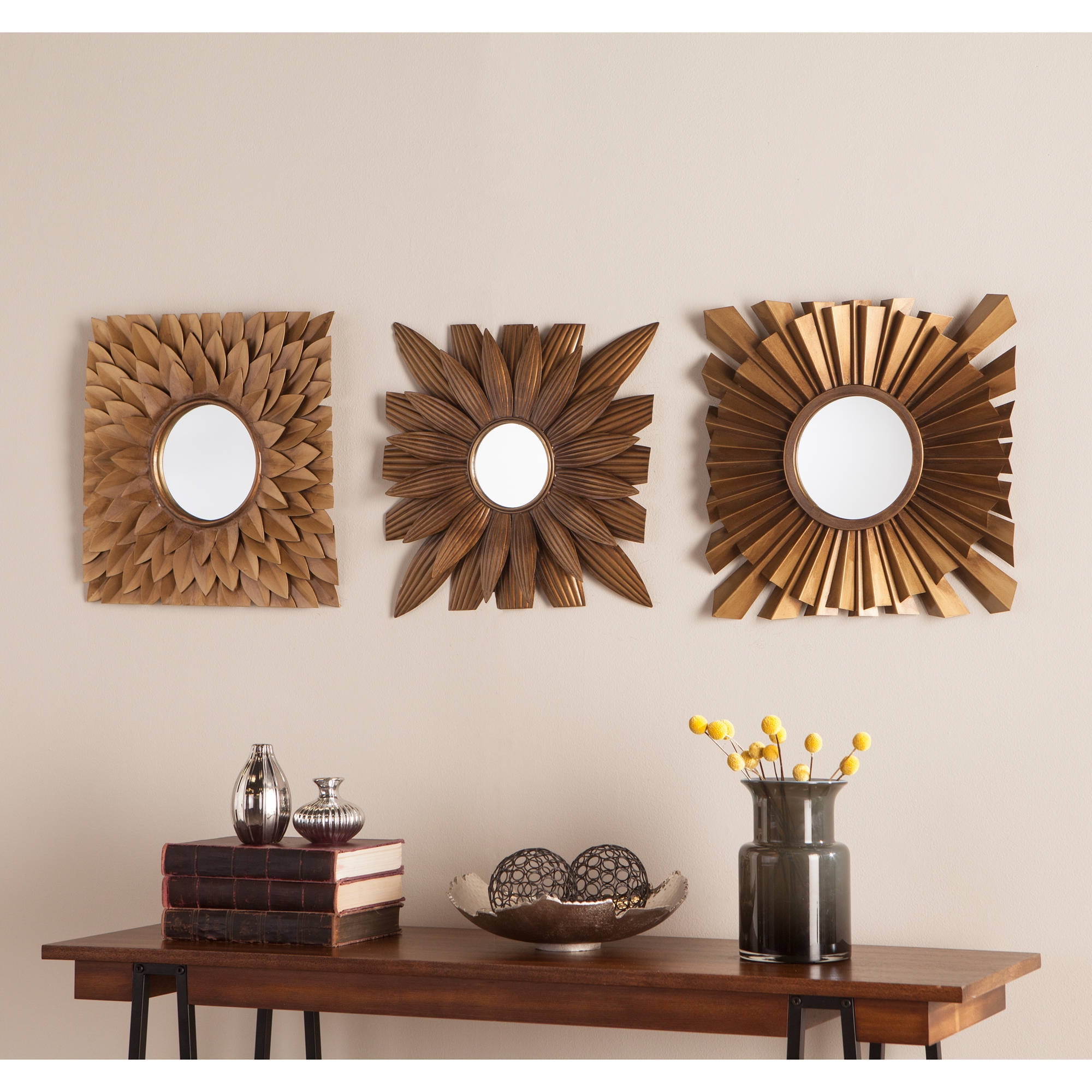 Southern Enterprises Lareen 3Piece Decorative Mirror Set, Antique Gold