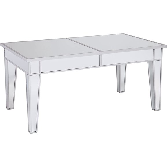 Southern Enterprises Mirage Cocktail Table - Mirror Finish w/Silver Trim - Glam Style