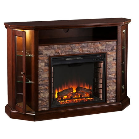 SEI - Redden Electric Fireplace - Espresso With Faux Durango Stone