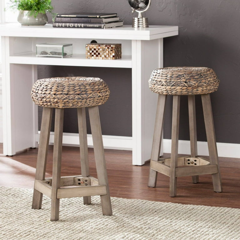 SEI Furniture Rutina 24 Backless Hyacinth Counter Stools in Gray Set of 2