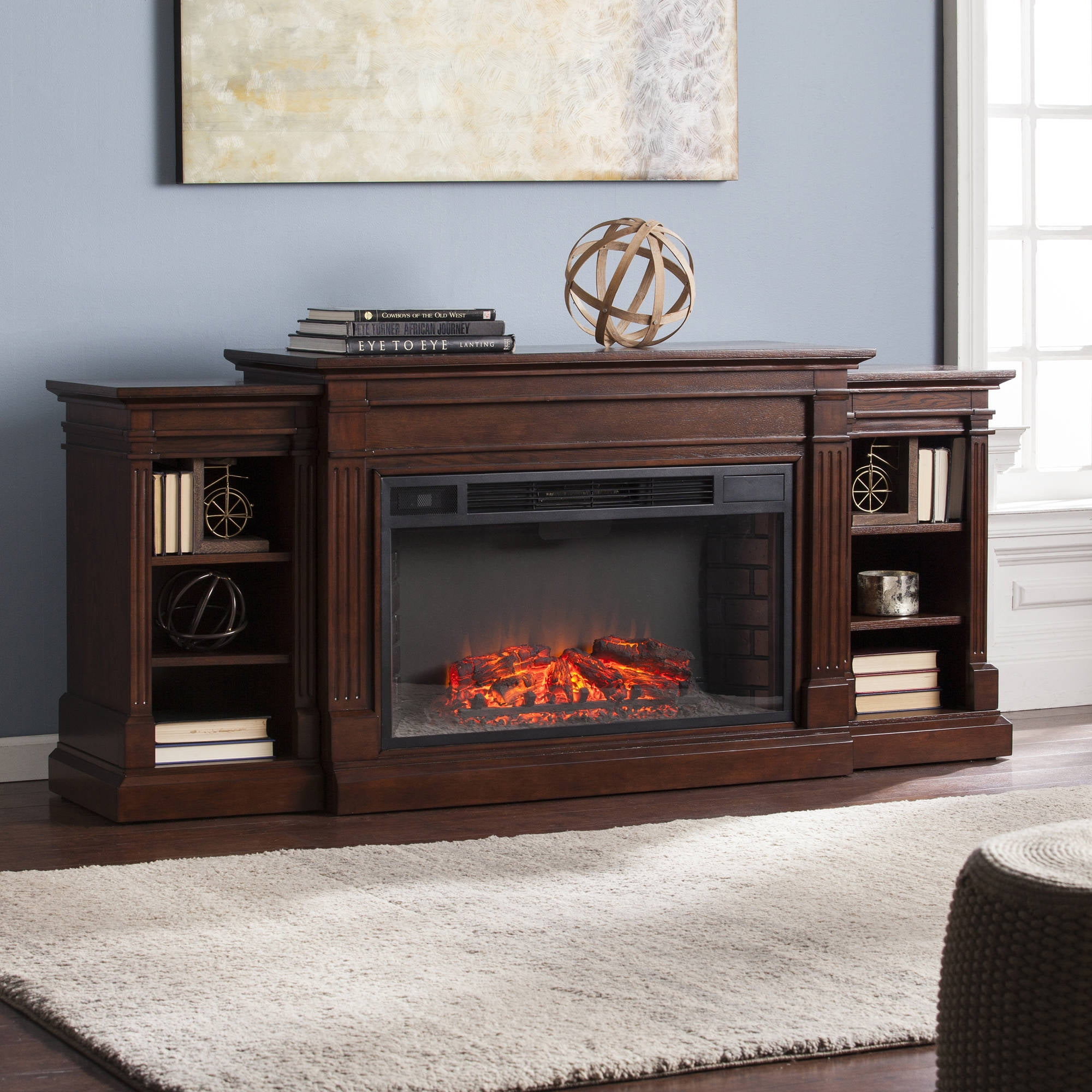 Southern Enterprises Ryhorn Low Profile Electric Fireplace Bookcase,  Espresso - Walmart.com