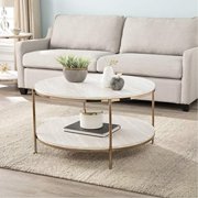 Southern Enterprises Silas 33.25" Round Faux Stone Top Coffee Table in White
