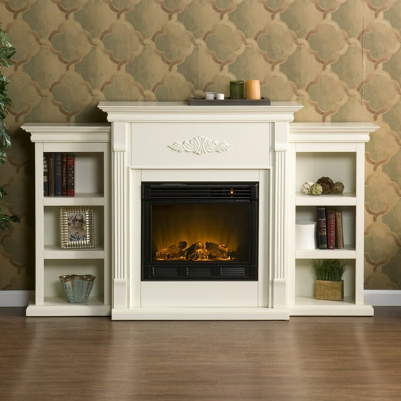 Holly & Martin Fredricksburg Electric Fireplace w/ Bookcases-Ivory