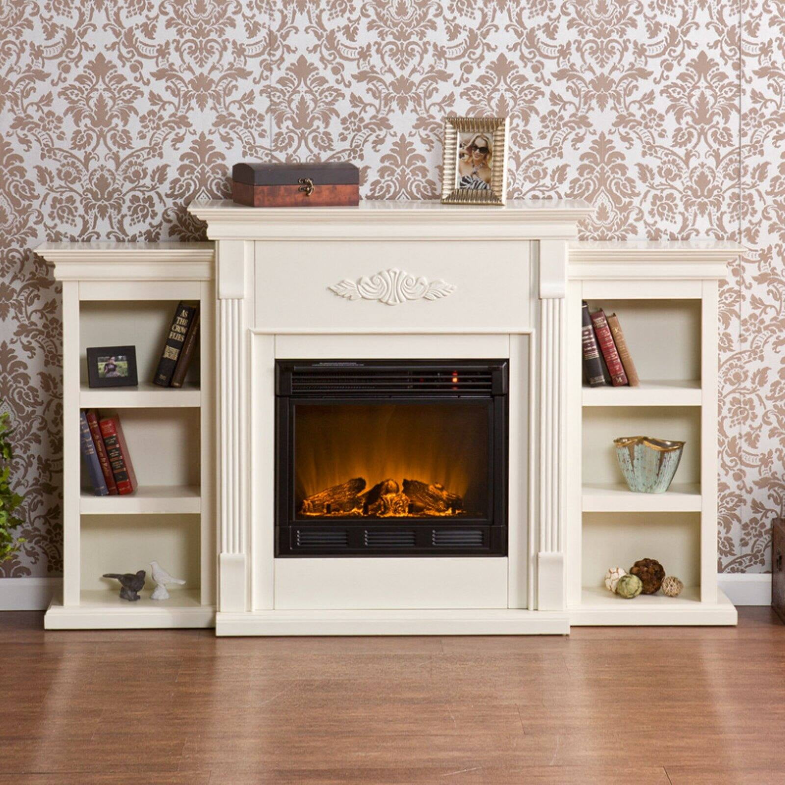 Holly & Martin Fredricksburg Electric Fireplace w/ Bookcases-Ivory