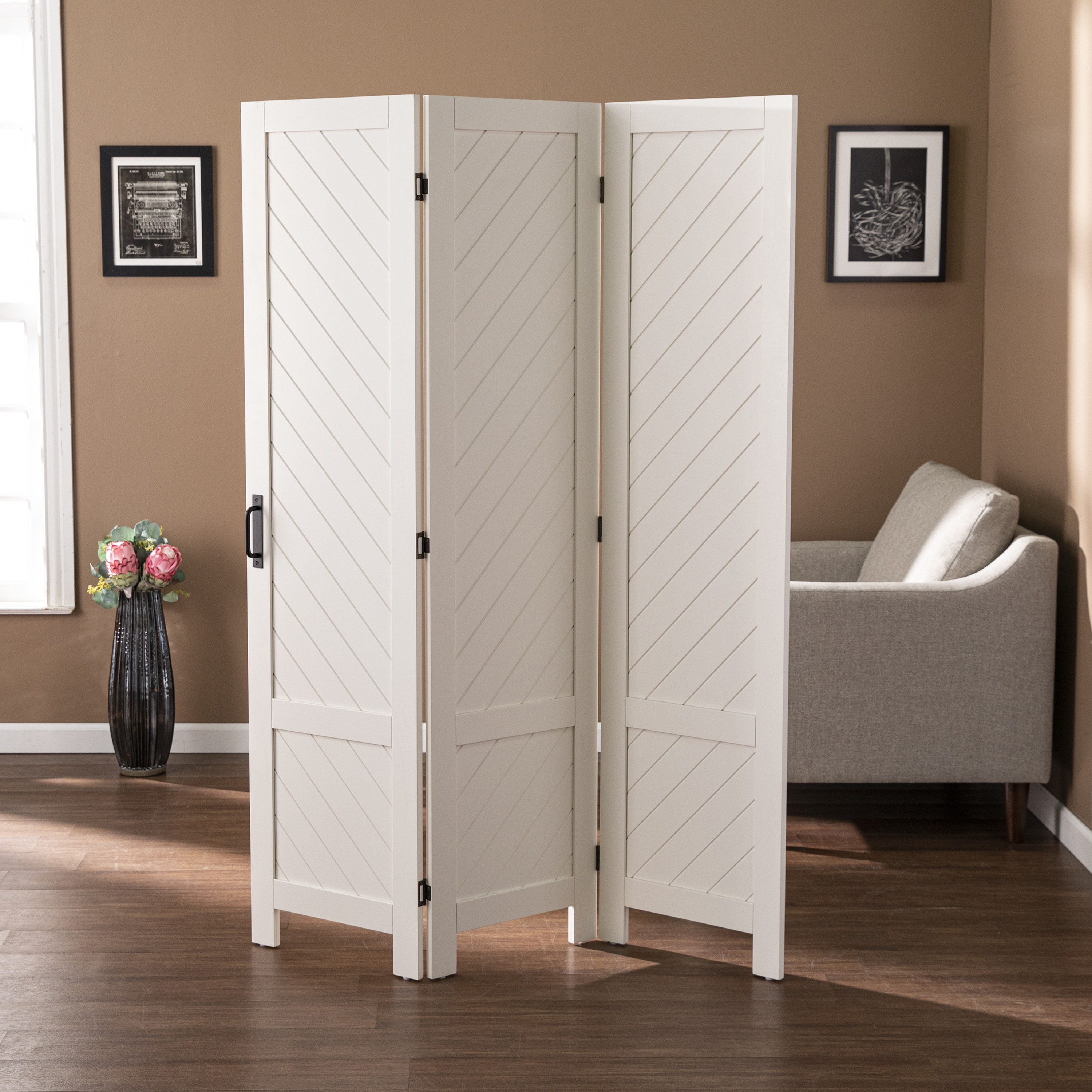Southern Enterprises Trileigh Modern Farmhouse Style 3-Panel Room Divider in White finish - image 1 of 7
