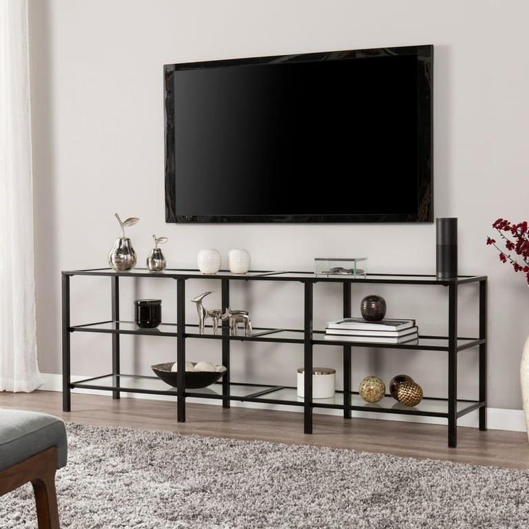 Black metal sale glass tv stand