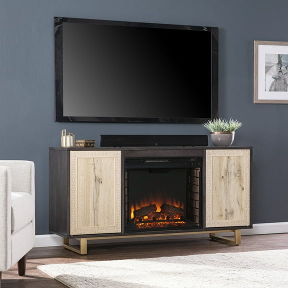 Southern Enterprises Wilcola Electric Fireplace TV Stand for TVs up to 52", Gold, Gray