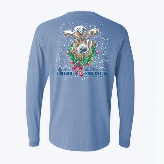 Southern Friend Cotton Homegrown Apparel Christmas Maybelle Long Sleeve T-shirt-Washed Denim-Large