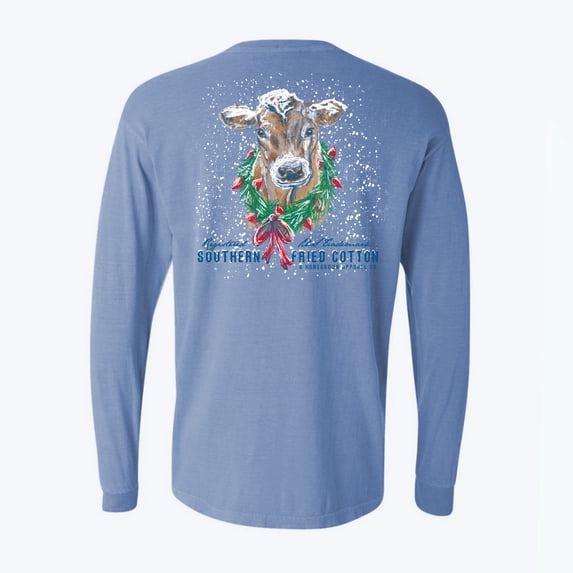 Southern Friend Cotton Homegrown Apparel Christmas Maybelle Long Sleeve T-shirt-Washed Denim-Large