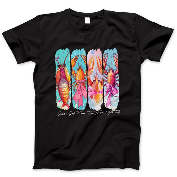 Southern Girls Know How To Pinch A Tail T-Shirt – Cute Crawfish Boil Graphic Tee with Pink Bows, Funny Summer Seafood Party Shirt for Women