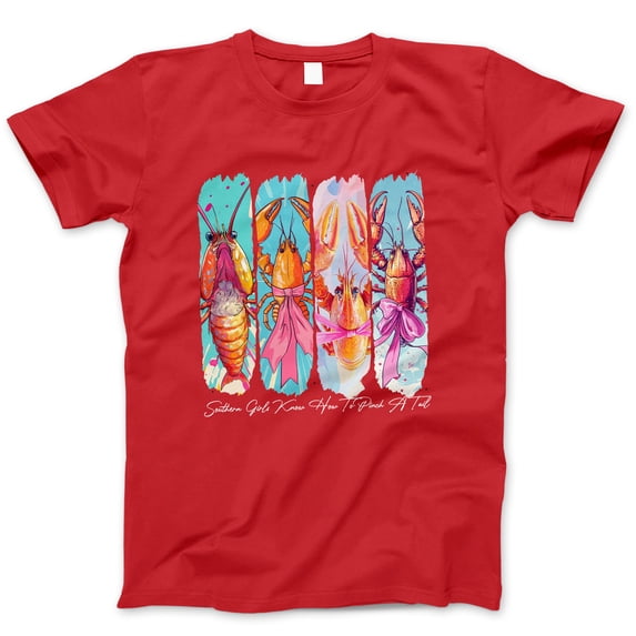 Southern Girls Know How To Pinch A Tail T-Shirt – Cute Crawfish Boil Graphic Tee with Pink Bows, Funny Summer Seafood Party Shirt for Women