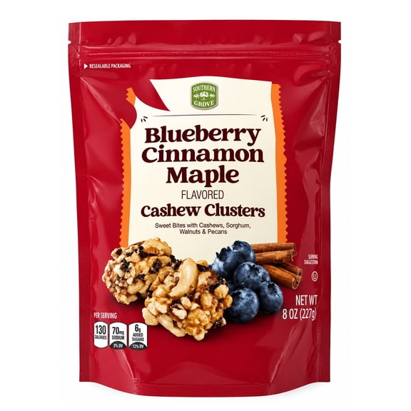 Southern Grove Blueberry Cinnamon Maple Flavored Cashew Clusters, Kosher, 8oz Pack of 1