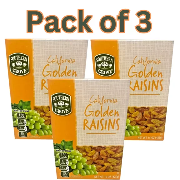 Southern Grove California Golden Raisins, Naturally Sweet, Non-GMO, 15 oz (425g)- Pack of 3