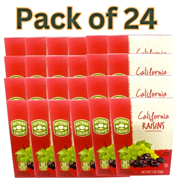 Southern Grove California Raisins Pack of 24, 1 oz Boxes, Healthy Non-GMO Snack