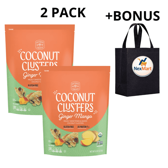 Southern Grove Coconut Clusters Ginger Mango Gluten-Free Organic 2 Pack 8 oz + Bonus