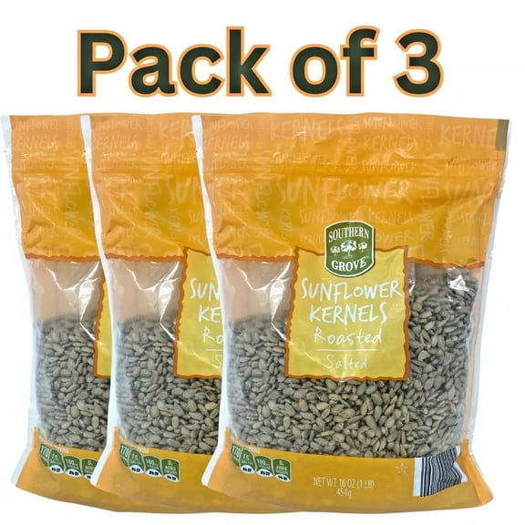 Southern Grove Sunflower Kernels, Roasted & Salted, 16 oz (1 lb) Resealable Bag, Healthy Snack Pack of 3