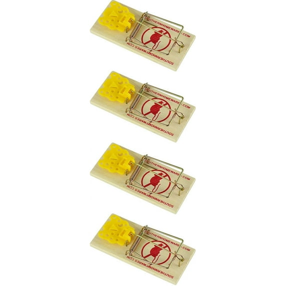 Southern Homewares Wooden Snap Mouse Trap Spring Action with Expanded Cheese Shaped Trigger 4 Pack