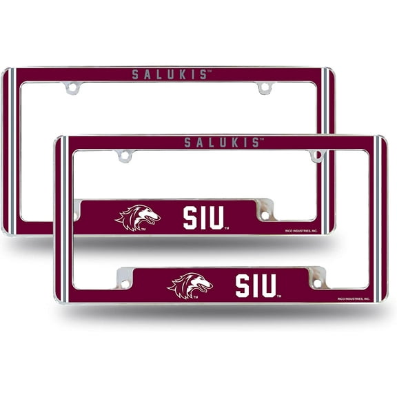 Southern Illinois NCAA Salukis (Set of 2) Chrome Metal License Plate Frames with Bold Full Frame Design