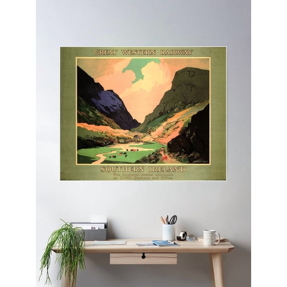 Southern Ireland Gwr Great Western Railway By Warwick Goble Vintage Rail Train Poster Wall Art, Modern Wall Decor For Living Room Bedroom, 16x24 UNFRAMED