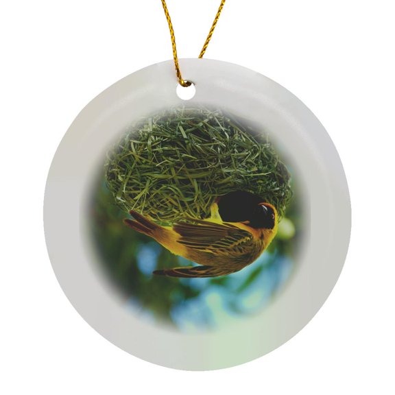 3drose, Southern Masked Weaver at Nest, Etosha Np, Namibia, Africa., Circle Porcelain Ornament