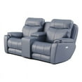 thumbnail image 1 of Southern Motion Showstopper Leather Double Reclining Console Loveseat in Blue, 1 of 2