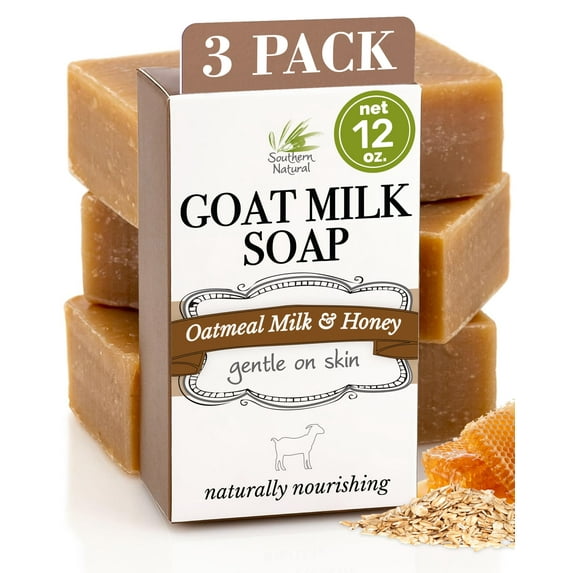 Southern Natural Goat Milk Soap Bar - 3 Pack Oatmeal Milk & Honey - For Dry Sensitive Skin. All Natural Handmade Soap For Men, Women, Kids & Baby. Great For Face & Body.