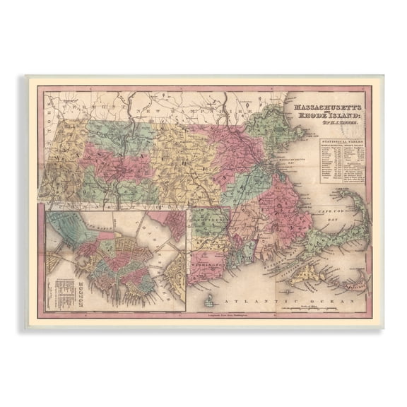 Southern New England Map Massachusetts Rhode Island Cartography 10 in x 15 in Framed Drawing Art Print, by Stupell Home Décor