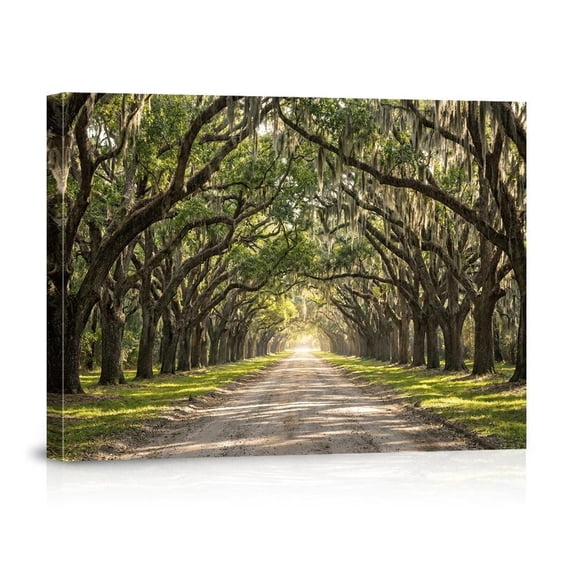 Southern Oak Tree Tunnel Spanish Moss Wall Art Art Rustic Nature Landscape Country Road Decor For Home Living Room, Unframed Paper Print