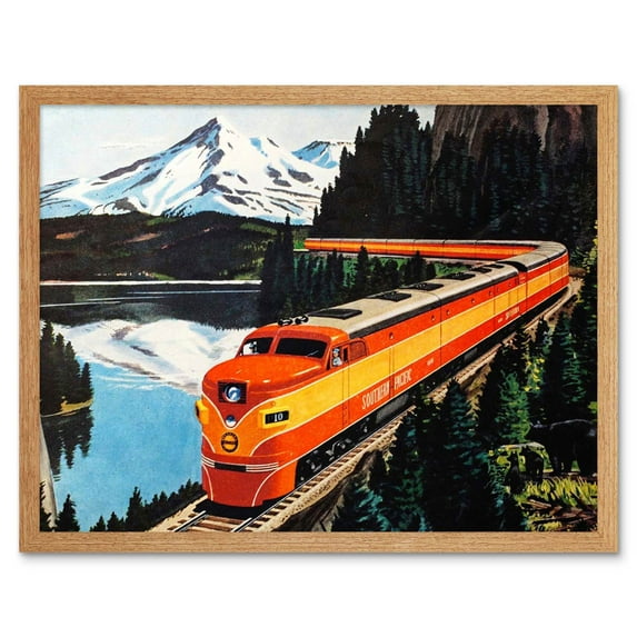 Southern Pacific Train Railroad Travel Retro Ad Mountain Landscape Painting Art Print Framed Poster Wall Decor 12x16 inch