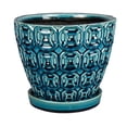 thumbnail image 1 of Southern Patio 12 Inch Ceramic Clay Mayer Flower Planter & Saucer Tray, Seafoam, 1 of 6