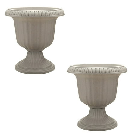 Southern Patio 14" Outdoor Lightweight Resin Utopian Urn Planter, Stone, 2 Pack