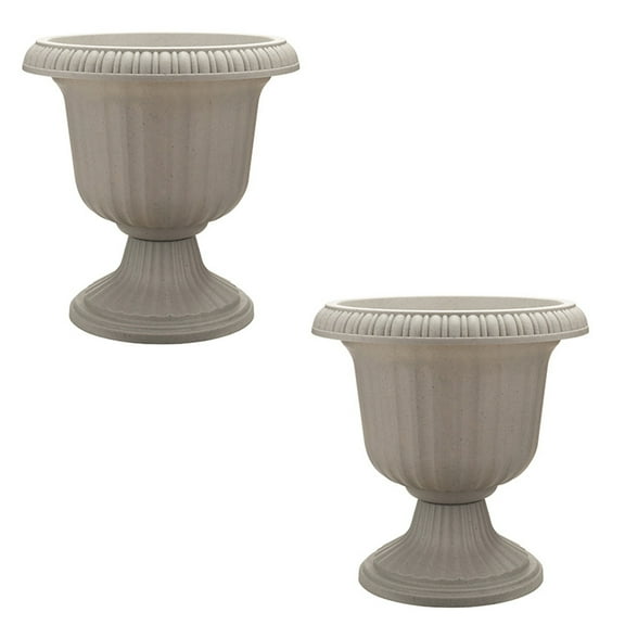 Southern Patio 14" Outdoor Lightweight Resin Utopian Urn Planter, Stone, 2 Pack
