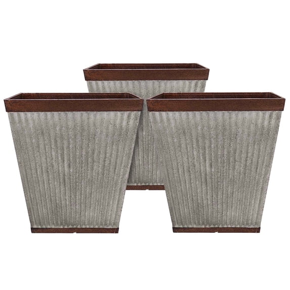 Southern Patio 16 Inch Square Rustic Resin Outdoor Flower Planter (3 Pack)