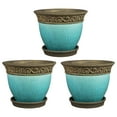 thumbnail image 1 of Southern Patio Cadiz 8" Crackled Ceramic Planter with Saucer, Teal (3 Pack), 1 of 8