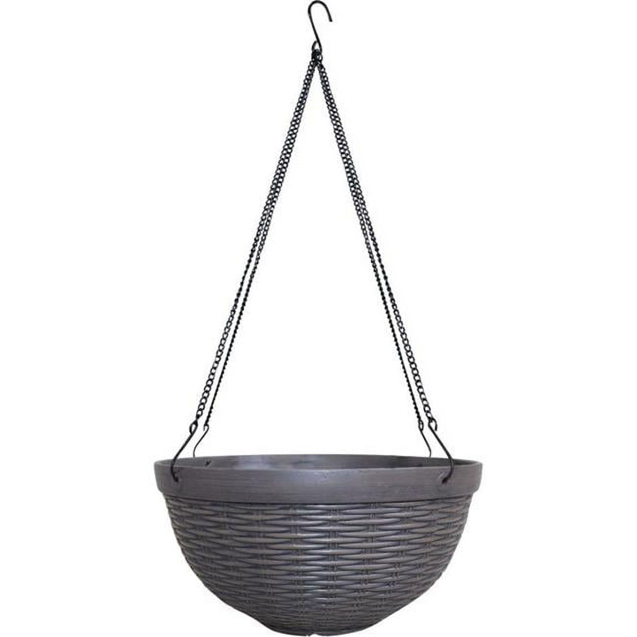 12" Dark Brown Resin Wicker Hanging Basket Planter