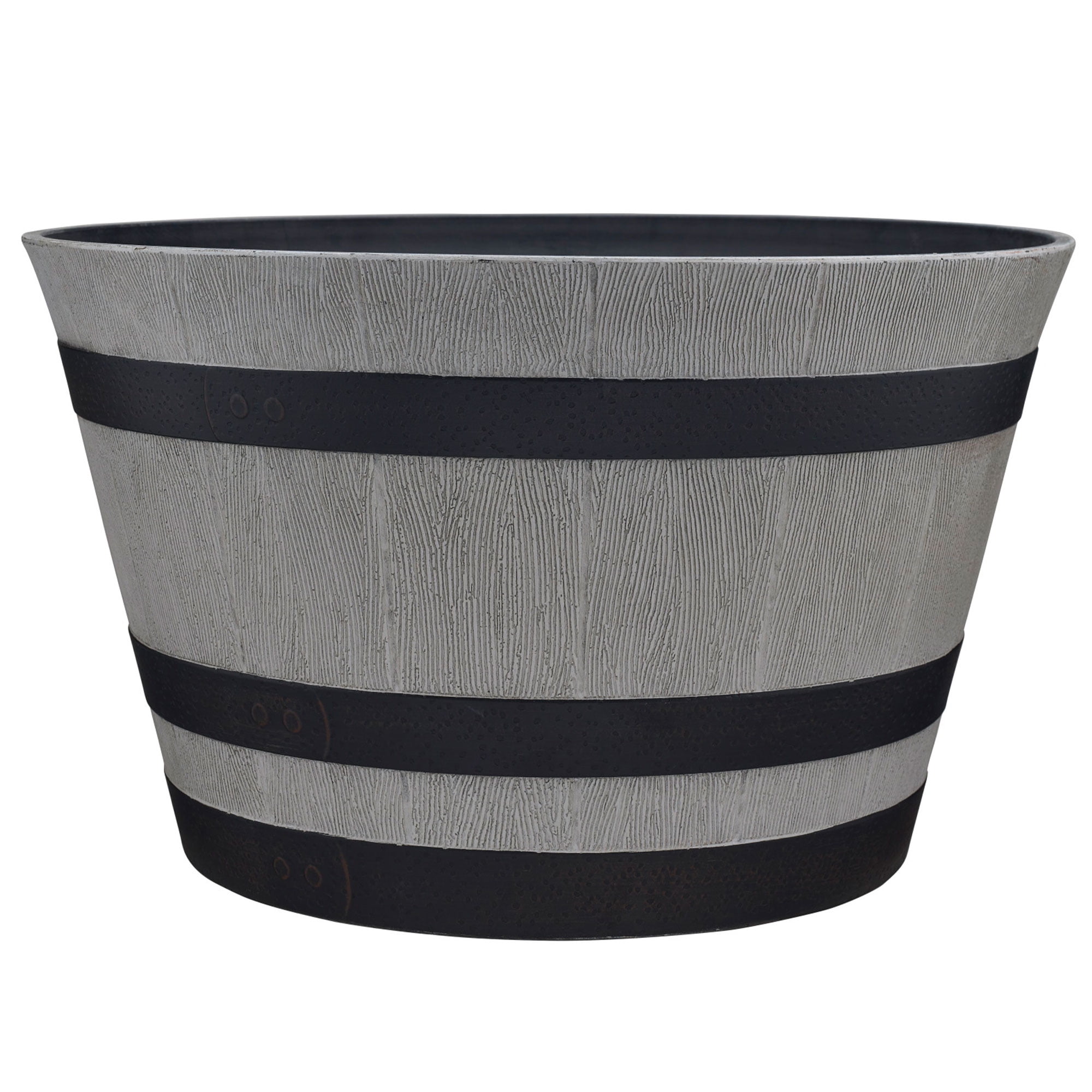 Gray Resin Whiskey Barrel Outdoor Garden Planter Pot