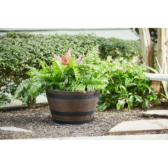 Southern Patio HDR-055464 Planter, 22.24 in W, 22.24 in D, Round, Whiskey Barrel Design, Resin, Kent
