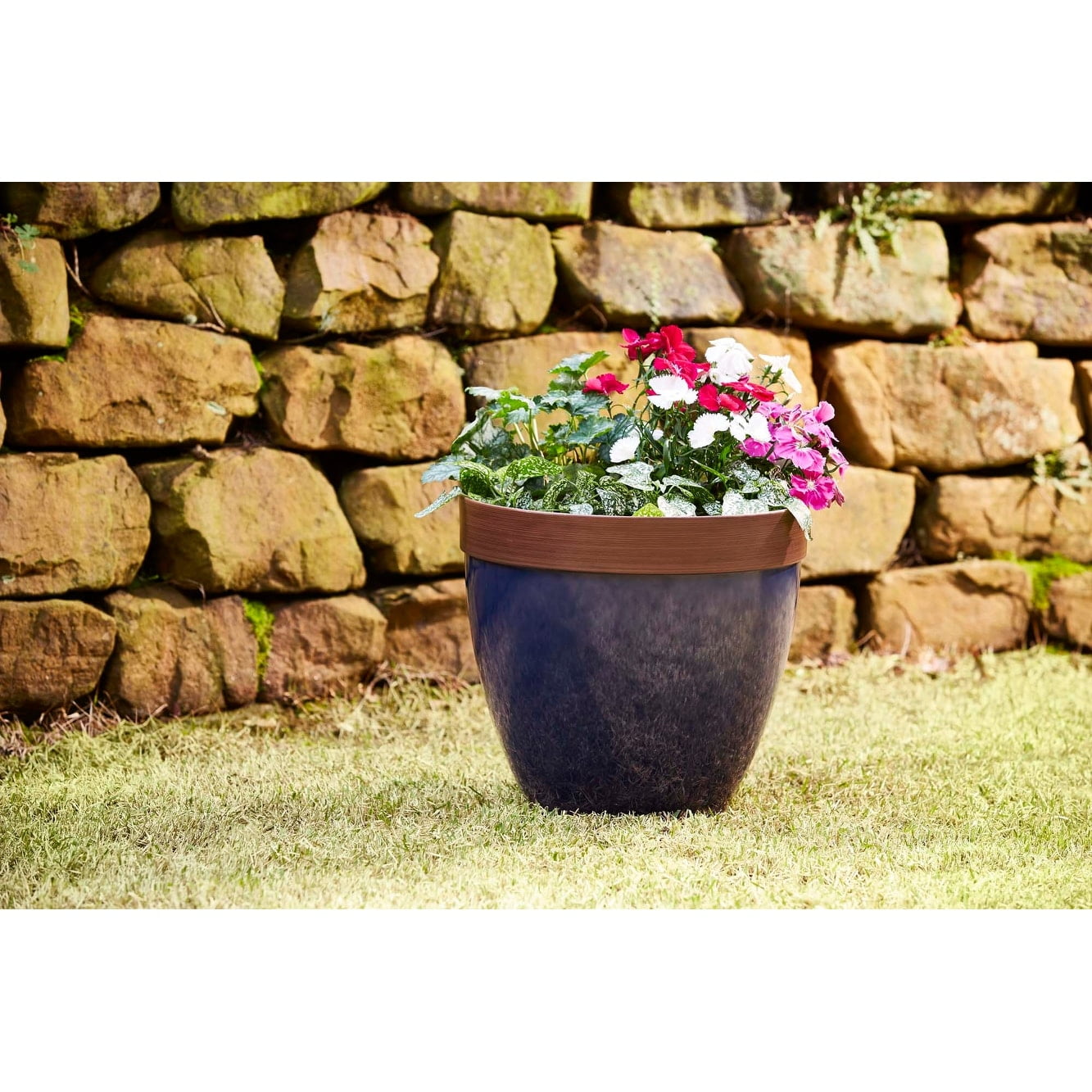 Navy Blue High-Density Resin Outdoor Planter with Drainage Hole