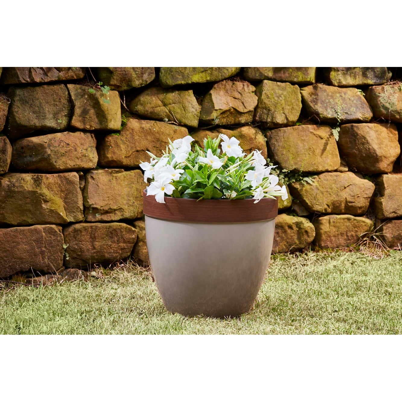 Taupe High-Density Resin Outdoor Planter with Drainage Hole